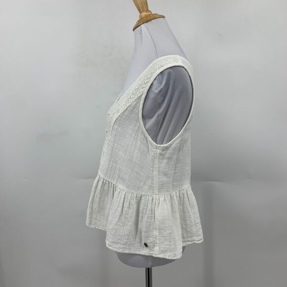 Roxy First and Only Tank Top Womens S White Lightweight Cotton Gauze Peplum Hem - Picture 4 of 13